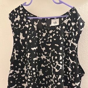 CAbi Black and White Floral Blouse